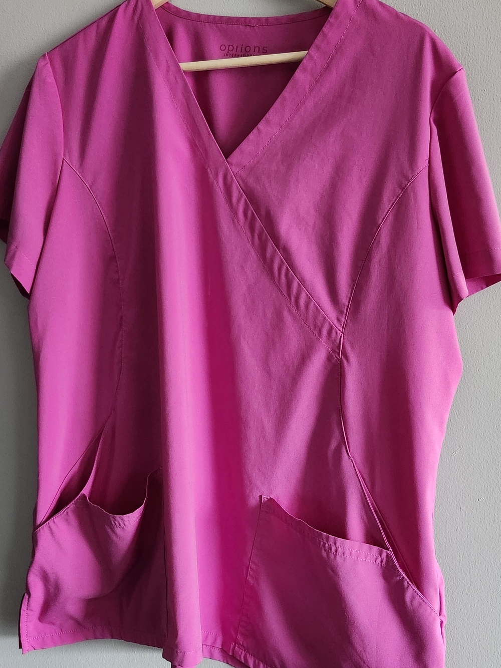 Options Women's V-Neck Scrub Top in Bright Fuchsia Pink